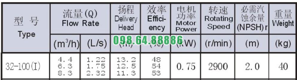 Bơm nước trục ngang ISW32-100-I tốc độ quay 2900 r/min