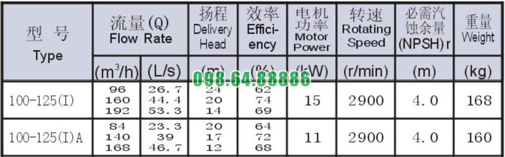 Bơm nước trục ngang SLW100-ISW100-125-I động cơ 15 kw